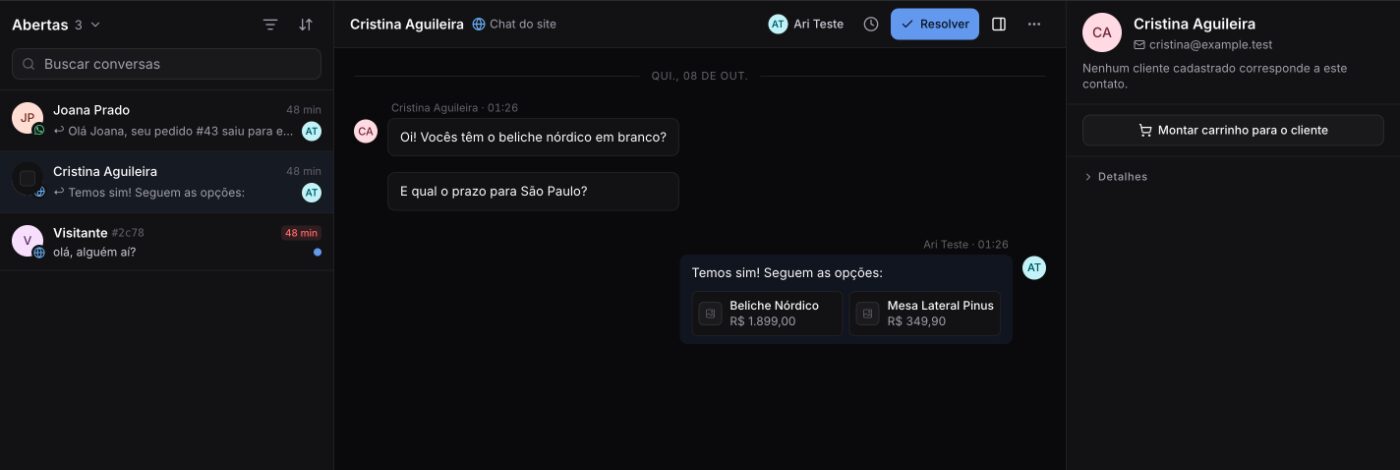 Mobiari inbox: a website chat where the team answers with product cards